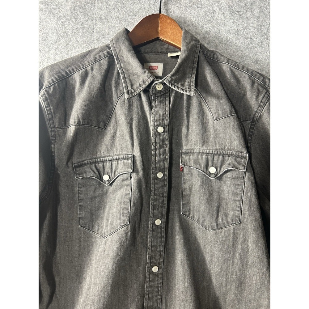 Levi's Men's L Gray Denim Western Shirt Pearl Snap Sawtooth Cowboy Long Sleeve